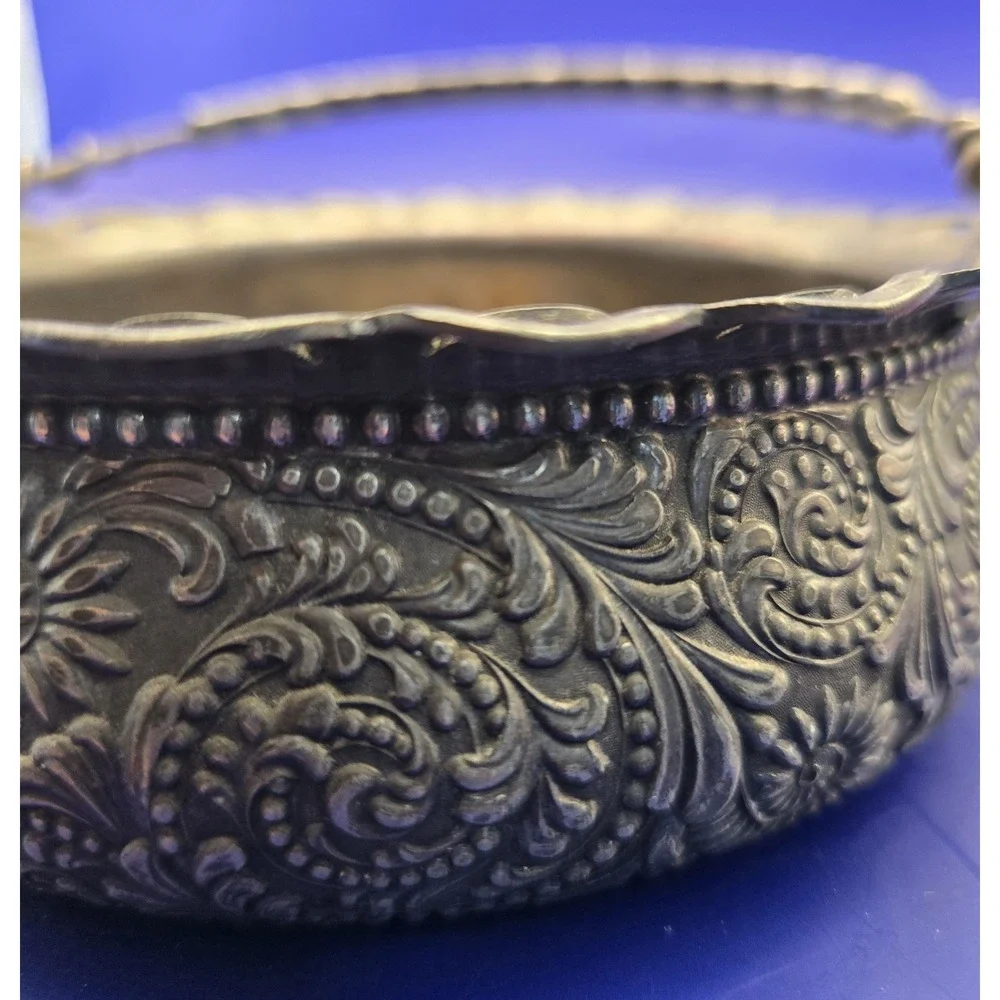 Silver Plated Basket Style With Handle Antique‎ Marked 37 Gilt